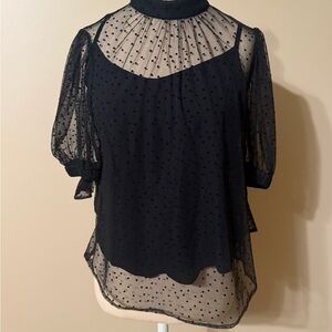 NWT Anthropologie Black Sheer Polka Dot Blouse With Cami